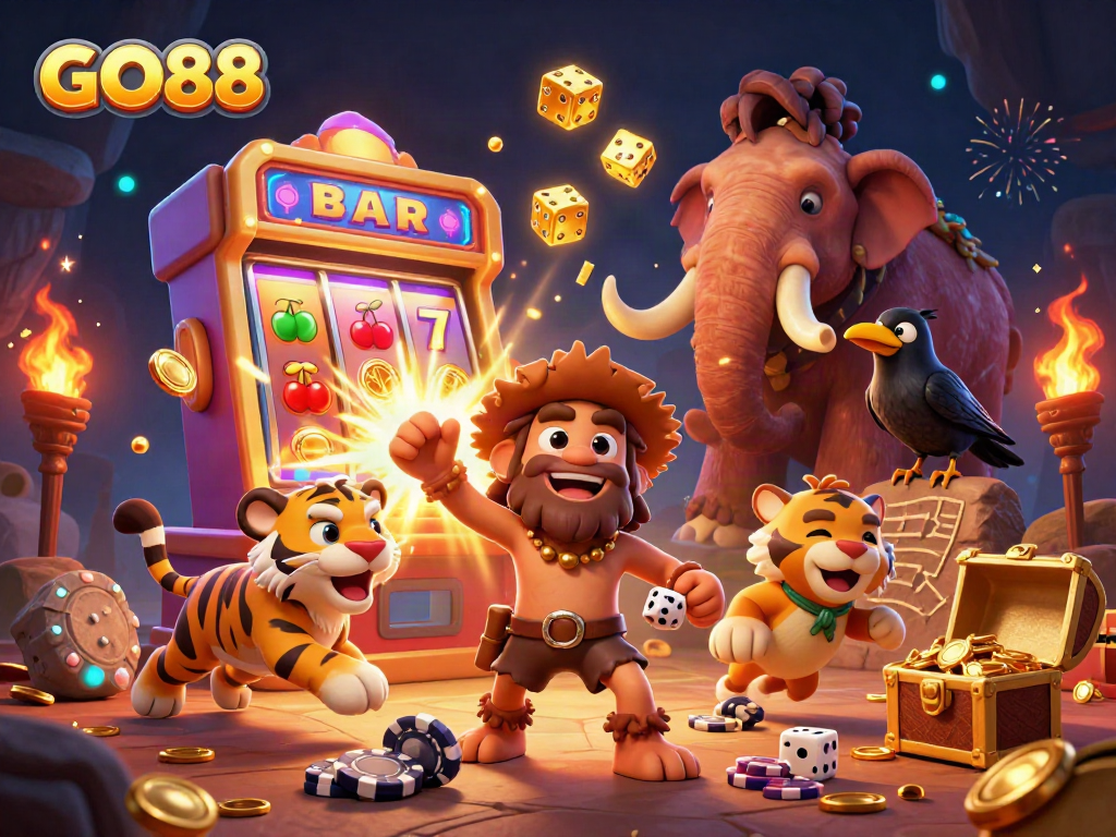 Experience exciting GO88 gaming with a dynamic casino scene featuring jackpot thrills and vibrant visuals.
