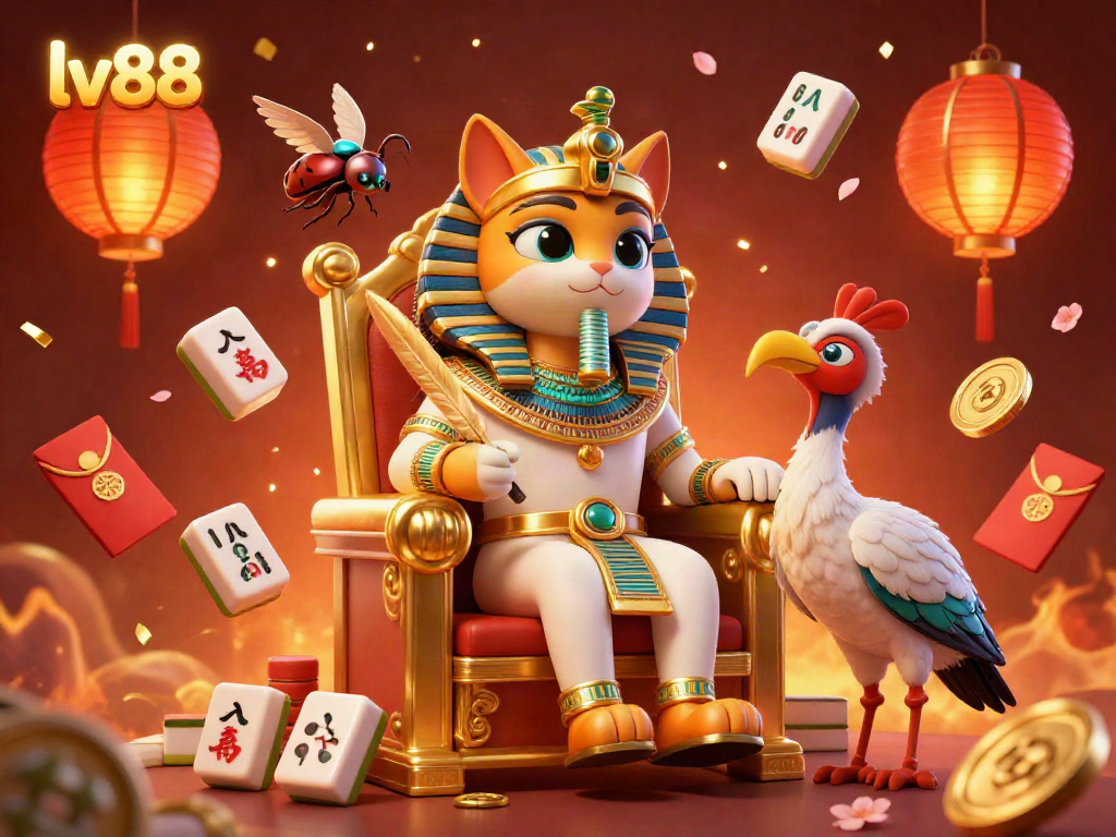 Experience thrilling games at lv88 with a bustling casino atmosphere featuring a royal feline character.