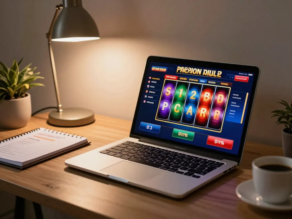 Engaging online gambling experience with GA88 slots on a laptop in a cozy home office setting.