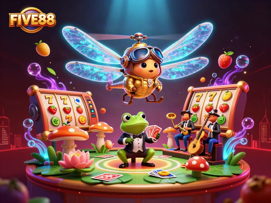 Experience thrilling gameplay at FIVE88 with exciting slot reels and a lively casino atmosphere.