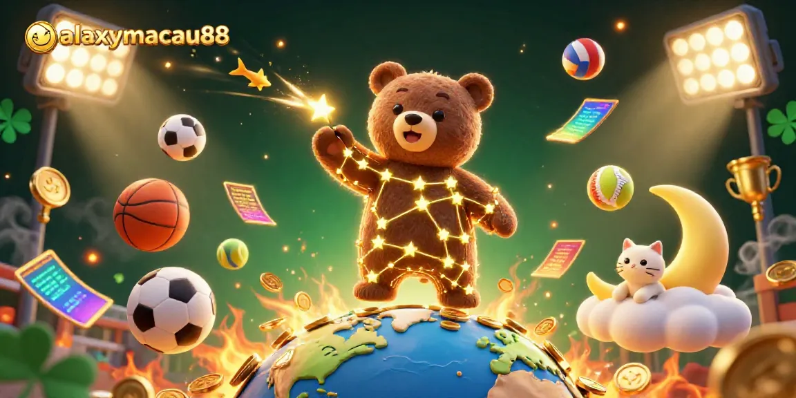 Experience the magic of asia's premier online gaming platform galaxymacau88 as golden coins fly amidst vibrant sports elements.