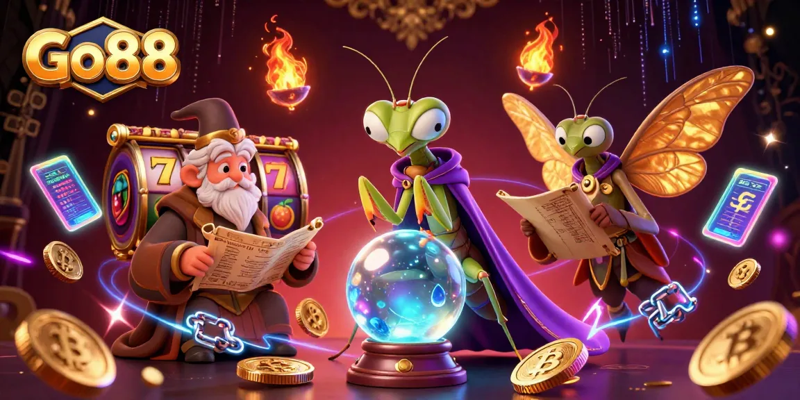 Win big at Go88 with exciting slot games featuring vibrant characters and glowing crypto elements.