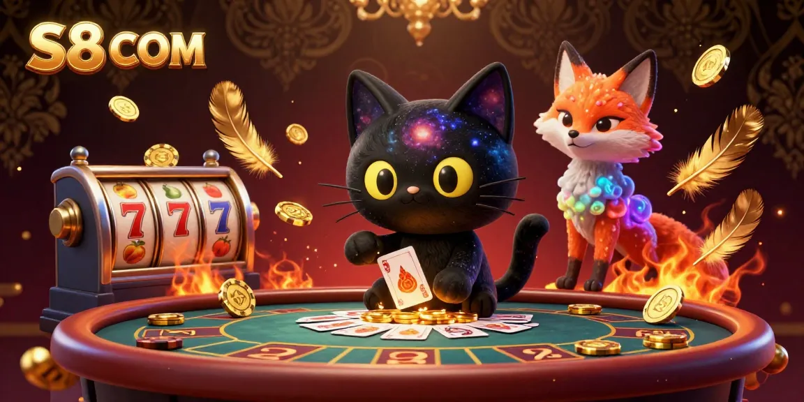 Experience thrilling gaming action at S8 COM with a cosmic casino scene featuring whimsical characters.