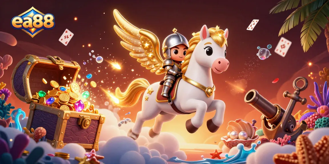 Experience the excitement of ea88 with a dynamic 3D illustration showcasing vibrant casino elements.