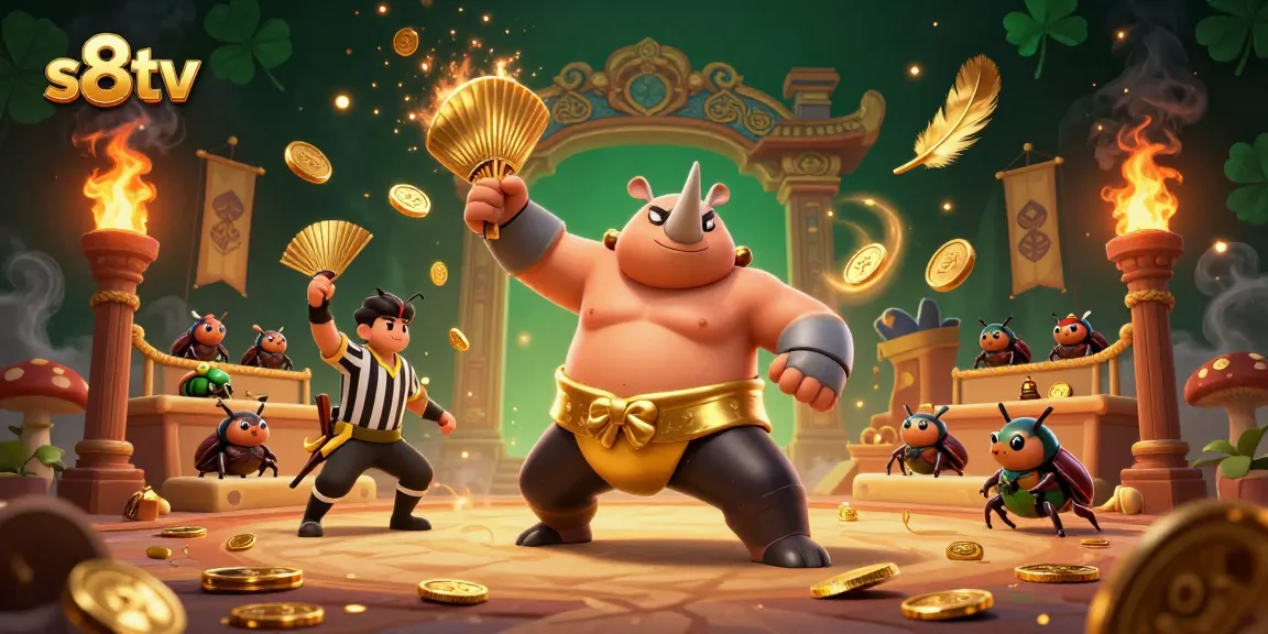 Bet on thrilling matches with s8tv featuring an epic showdown between a beetle champion and a referee.