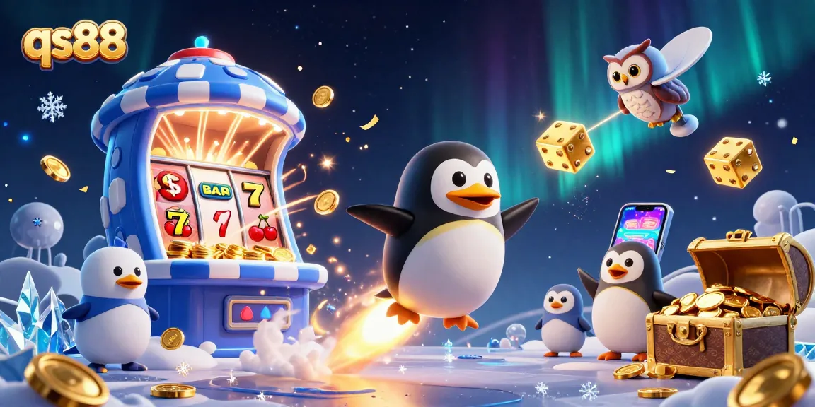Experience endless wins with qs88 as a golden penguin journeys to a cosmic casino world bursting with jackpots.