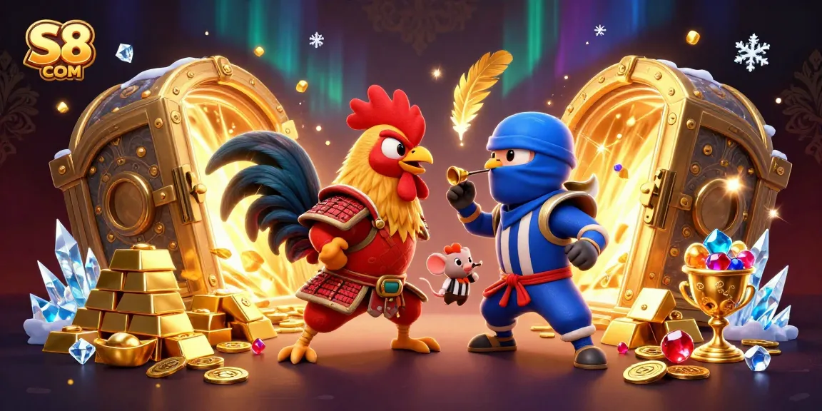 Engage in thrilling entertainment at S8 COM with vibrant cartoon fighters in a dynamic casino scene.