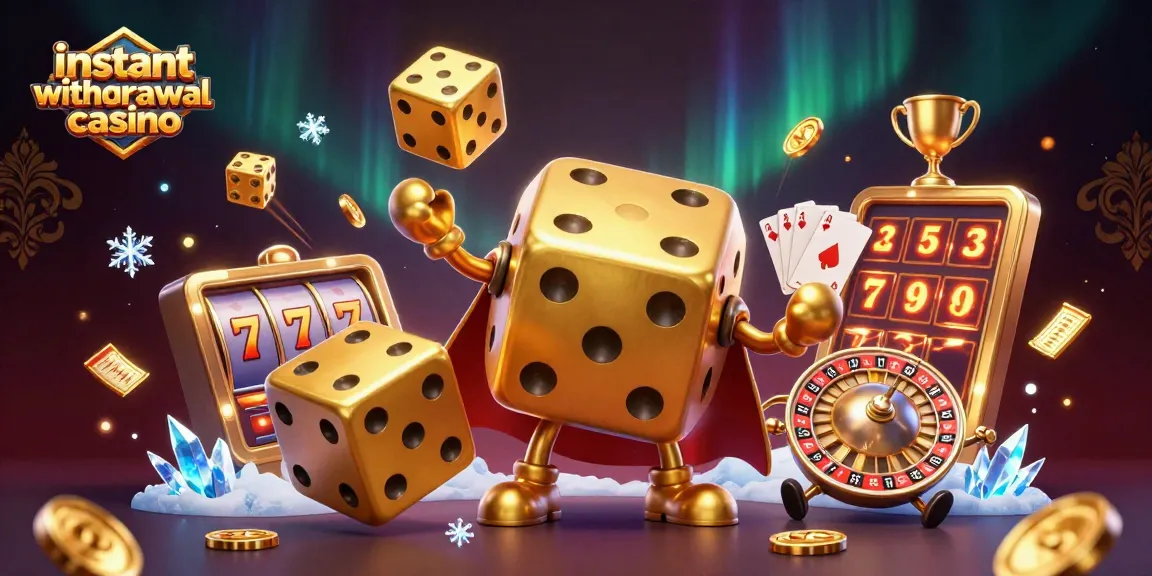 Experience the thrill of an instant withdrawal casino featuring vibrant casino elements and dynamic golden characters.
