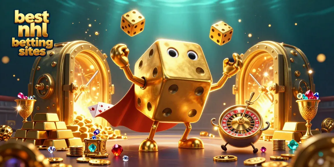 The vibrant scene of the best nhl betting sites showcases animated characters and dazzling casino elements in a sports betting theme.