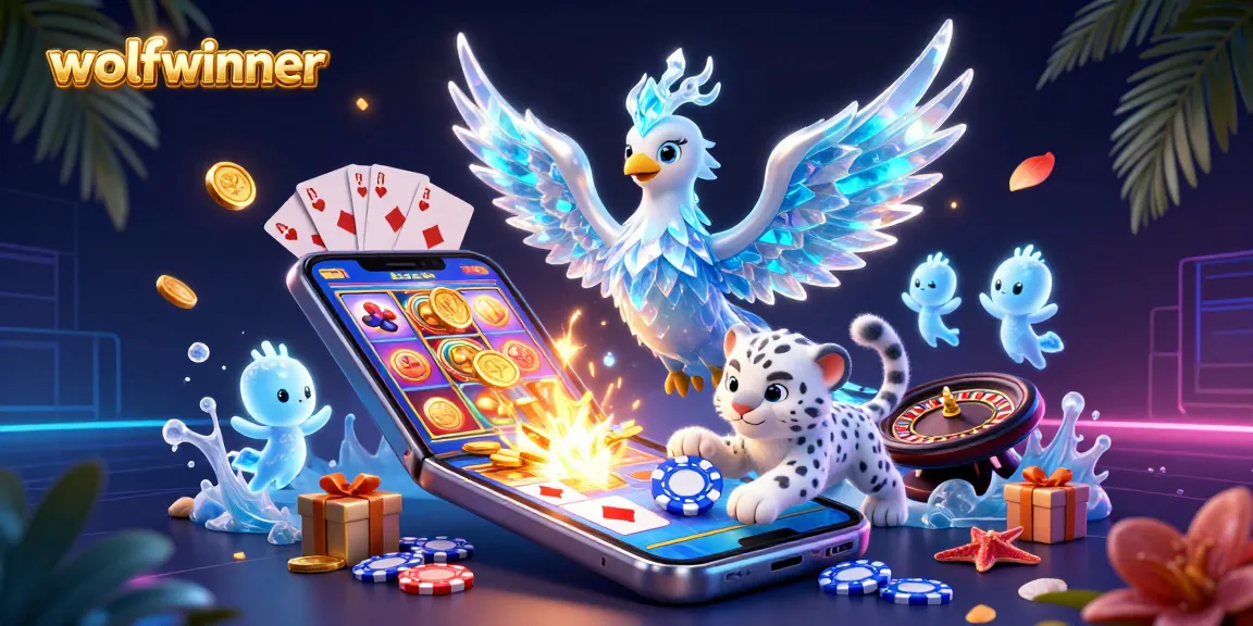 wolfwinner features a vibrant online casino scene with a phoenix and playful characters
