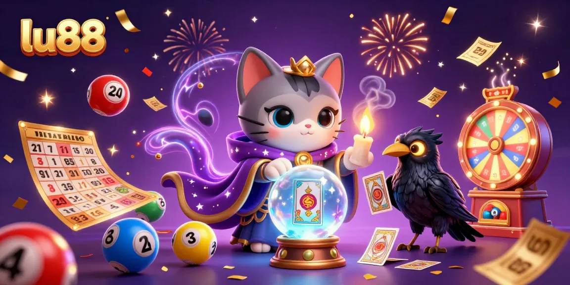 Join the excitement at lu88 with this captivating lottery and casino illustration filled with vibrant game elements.