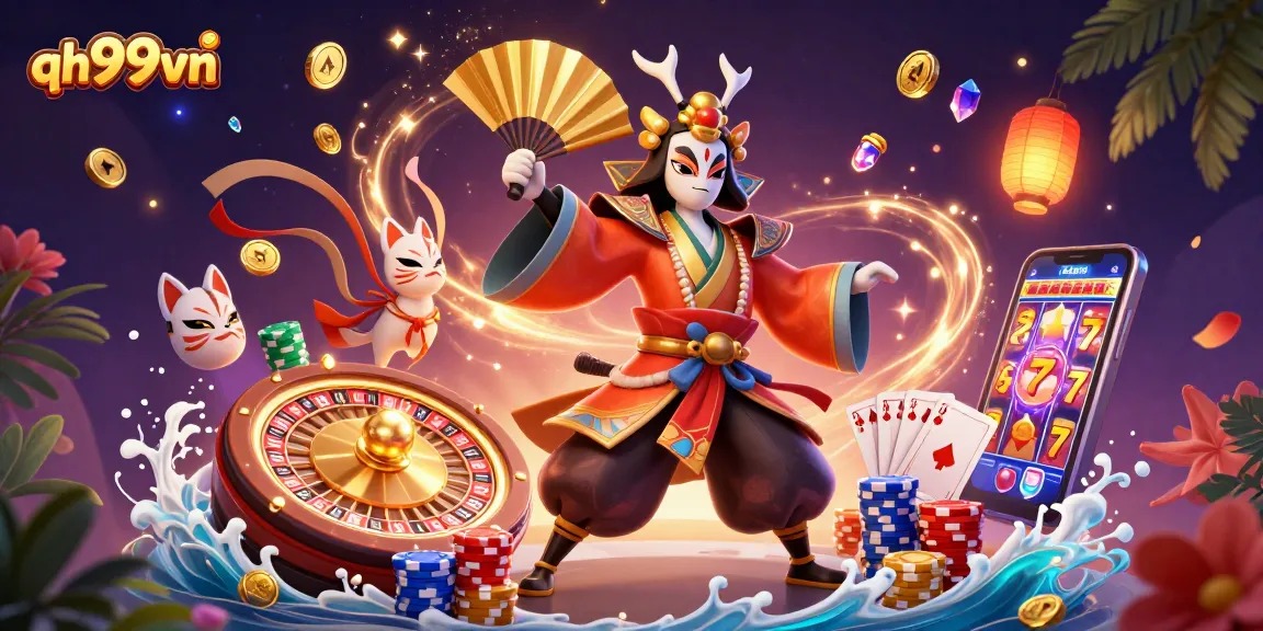 Engage with qh99vn's thrilling casino experience in this vibrant 3D digital illustration.