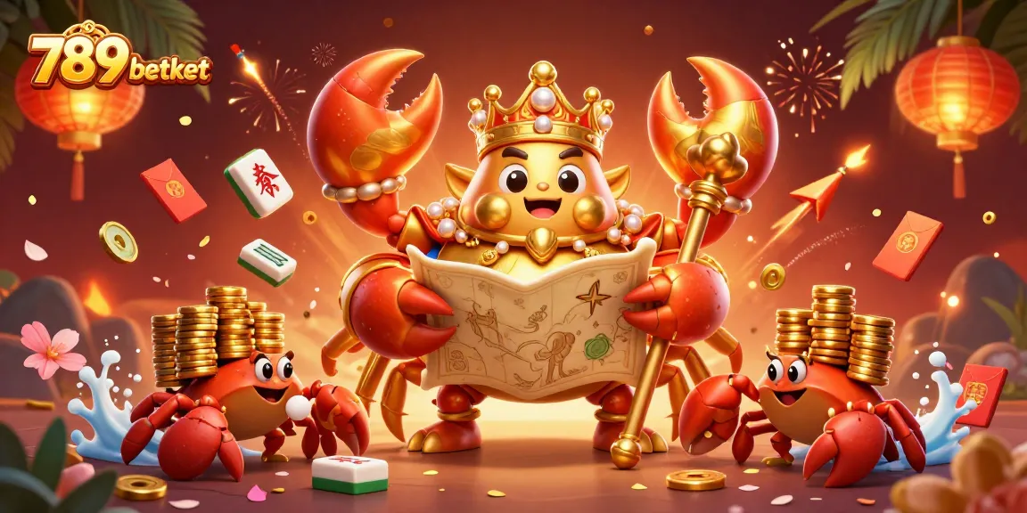 Immerse yourself in the colorful world of gambling with 789betket's vibrant casino scene featuring a golden crab emperor.